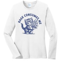 Rage Consumes Me Cat Flower Cute Kitty Cat Meme Ladies Long Sleeve Shirt