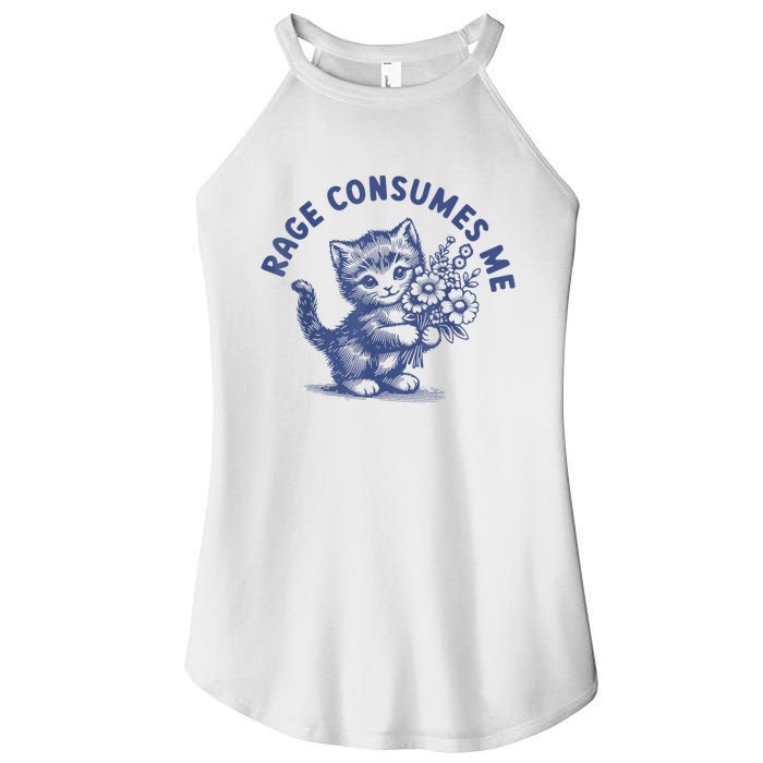 Rage Consumes Me Cat Flower Cute Kitty Cat Meme Women's Perfect Tri Rocker Tank