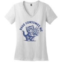 Rage Consumes Me Cat Flower Cute Kitty Cat Meme Women's V-Neck T-Shirt