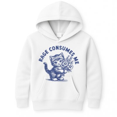 Rage Consumes Me Cat Flower Cute Kitty Cat Meme Kids Hoodie