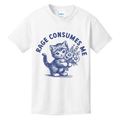 Rage Consumes Me Cat Flower Cute Kitty Cat Meme Kids T-Shirt