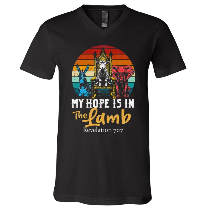 Retro Christian My Hope Is In Lamb Jesus Religious Scripture V-Neck T-Shirt