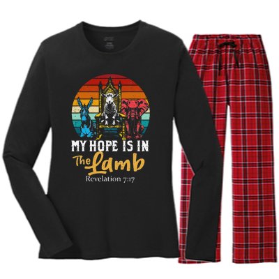 Retro Christian My Hope Is In Lamb Jesus Religious Scripture Women's Long Sleeve Flannel Pajama Set 