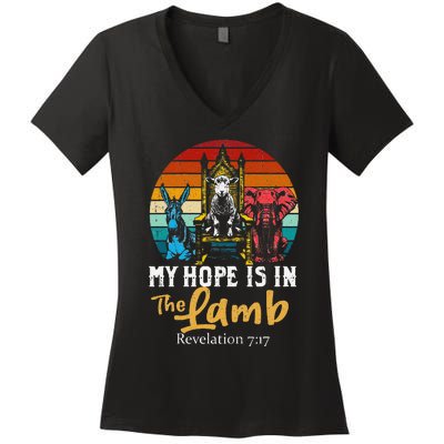 Retro Christian My Hope Is In Lamb Jesus Religious Scripture Women's V-Neck T-Shirt