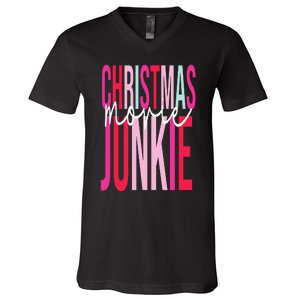 Retro Christmas Movie Junkie Funny Matching Xmas Trees V-Neck T-Shirt