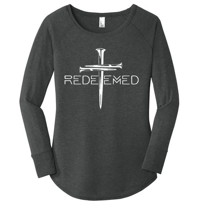 Redeemed Cross Nails Christian Apparel Christian Women's Perfect Tri Tunic Long Sleeve Shirt