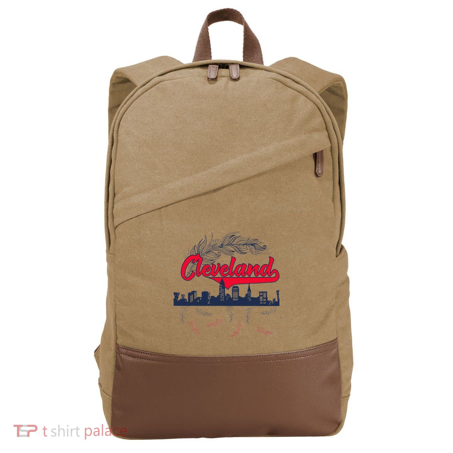 Retro Cleveland Native American Tribe Feathers Gift Cotton Canvas Backpack