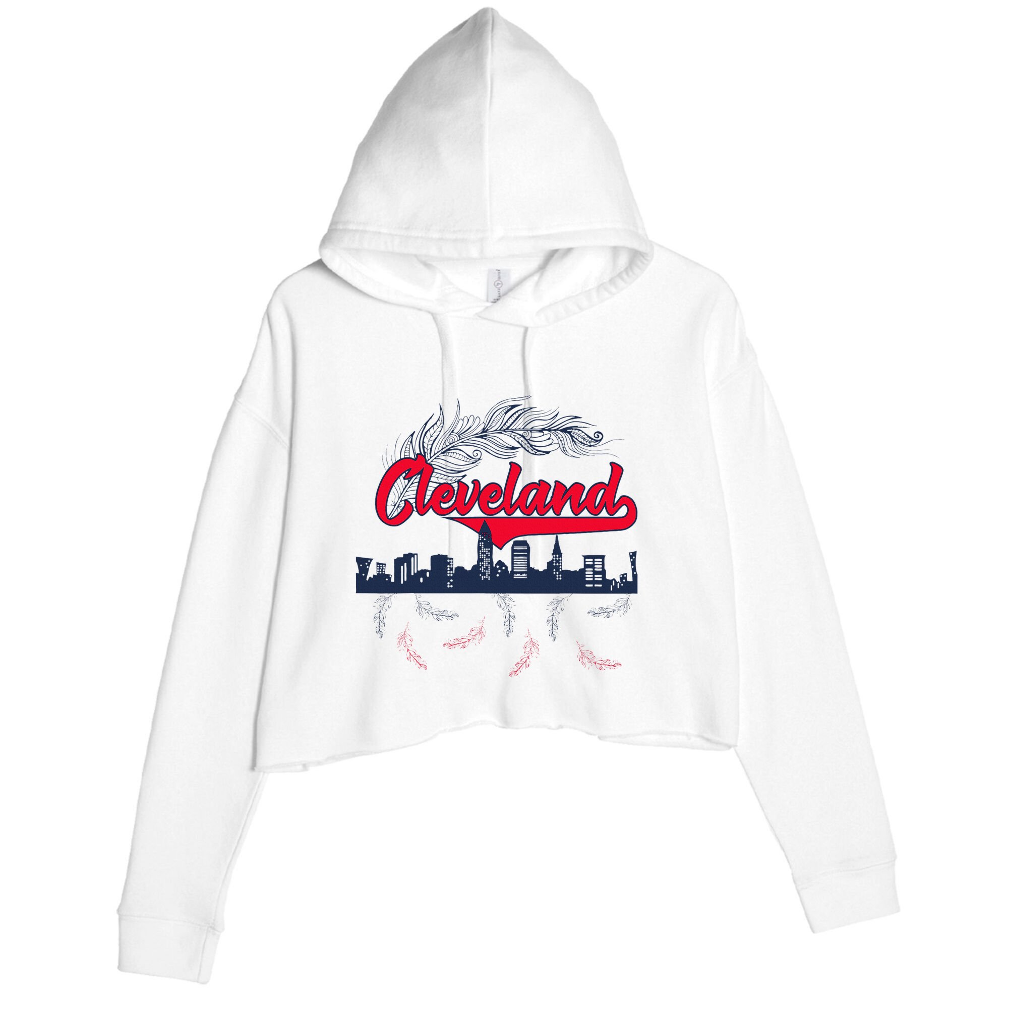 Retro Cleveland Native American Tribe Feathers Gift Crop Fleece Hoodie
