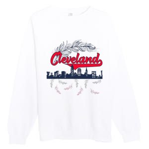 Retro Cleveland Native American Tribe Feathers Gift Premium Crewneck Sweatshirt