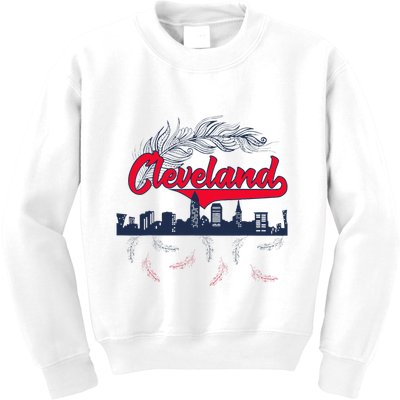 Retro Cleveland Native American Tribe Feathers Gift Kids Sweatshirt
