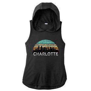 Retro Charlotte North Carolina Print Skyline Ladies PosiCharge Tri-Blend Wicking Draft Hoodie Tank