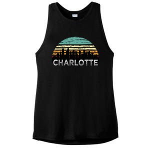 Retro Charlotte North Carolina Print Skyline Ladies PosiCharge Tri-Blend Wicking Tank