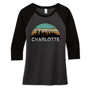 Retro Charlotte North Carolina Print Skyline Women's Tri-Blend 3/4-Sleeve Raglan Shirt