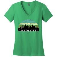 Retro Charlotte North Carolina Print Skyline Women's V-Neck T-Shirt