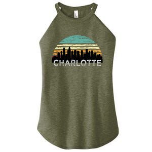 Retro Charlotte North Carolina Print Skyline Women's Perfect Tri Rocker Tank