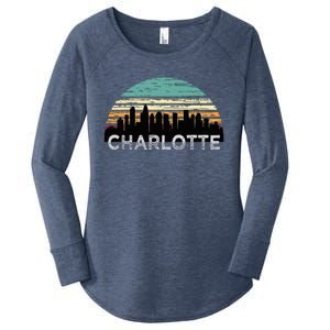 Retro Charlotte North Carolina Print Skyline Women's Perfect Tri Tunic Long Sleeve Shirt