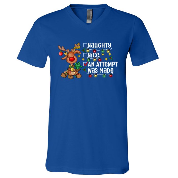 Reindeer Christmas Nice Naughty An Attempt Was Made Gift V-Neck T-Shirt