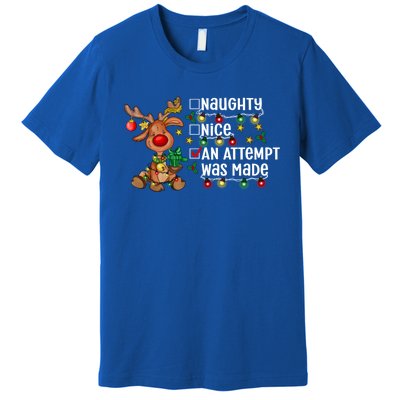 Reindeer Christmas Nice Naughty An Attempt Was Made Gift Premium T-Shirt