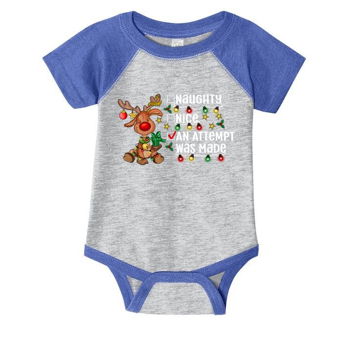 Reindeer Christmas Nice Naughty An Attempt Was Made Gift Infant Baby Jersey Bodysuit