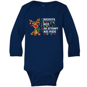 Reindeer Christmas Nice Naughty An Attempt Was Made Gift Baby Long Sleeve Bodysuit