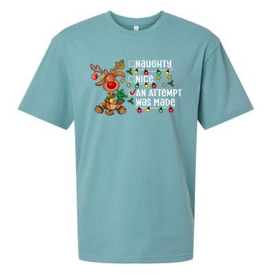 Reindeer Christmas Nice Naughty An Attempt Was Made Gift Sueded Cloud Jersey T-Shirt