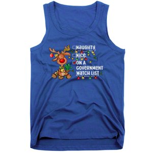 Reindeer Christmas Nice Naughty On A Governt Watch List Great Gift Tank Top