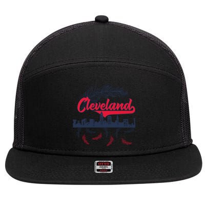 Retro Cleveland Native American Tribe Feathers Gift 7 Panel Mesh Trucker Snapback Hat