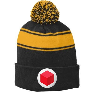 Red Cube Next Level Stripe Pom Pom Beanie