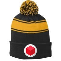 Red Cube Next Level Stripe Pom Pom Beanie