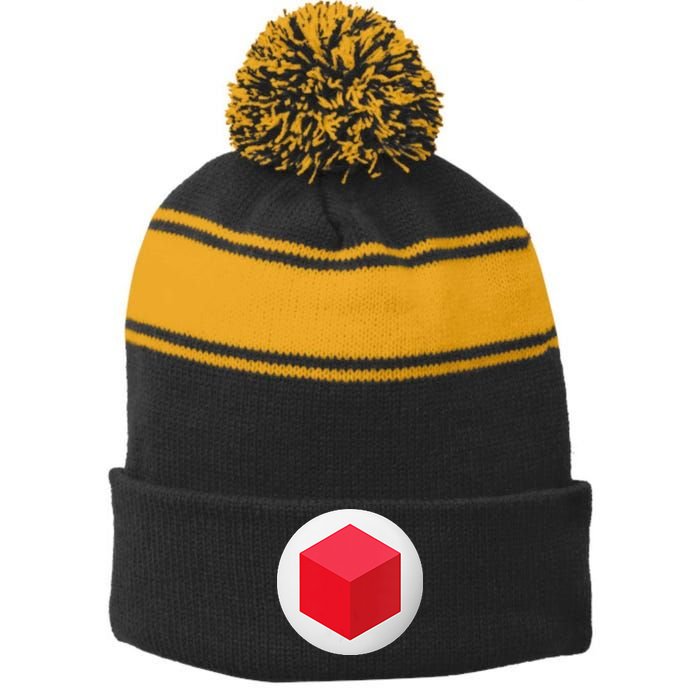 Red Cube Next Level Stripe Pom Pom Beanie