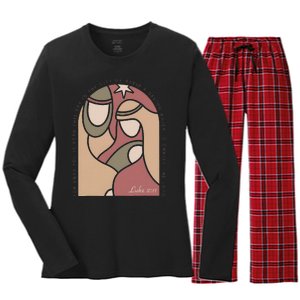 Retro Christian Nativity Scene Christmas Xmas True Story Women's Long Sleeve Flannel Pajama Set 