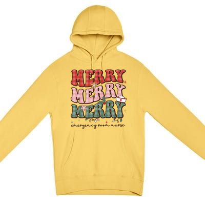 Retro Christmas Nurse Merry Emergency Room Er Nurse Nursing Cute Gift Premium Pullover Hoodie