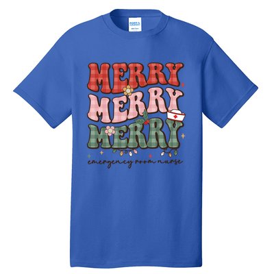 Retro Christmas Nurse Merry Emergency Room Er Nurse Nursing Cute Gift Tall T-Shirt