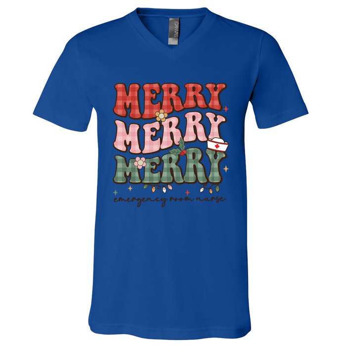 Retro Christmas Nurse Merry Emergency Room Er Nurse Nursing Cute Gift V-Neck T-Shirt