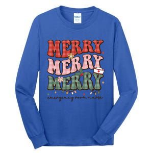 Retro Christmas Nurse Merry Emergency Room Er Nurse Nursing Cute Gift Tall Long Sleeve T-Shirt