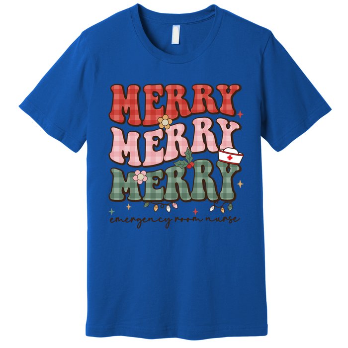 Retro Christmas Nurse Merry Emergency Room Er Nurse Nursing Cute Gift Premium T-Shirt