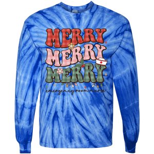 Retro Christmas Nurse Merry Emergency Room Er Nurse Nursing Cute Gift Tie-Dye Long Sleeve Shirt