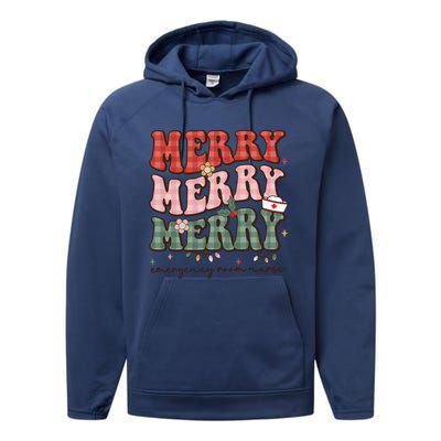 Retro Christmas Nurse Merry Emergency Room Er Nurse Nursing Cute Gift Performance Fleece Hoodie