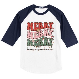 Retro Christmas Nurse Merry Emergency Room Er Nurse Nursing Cute Gift Baseball Sleeve Shirt