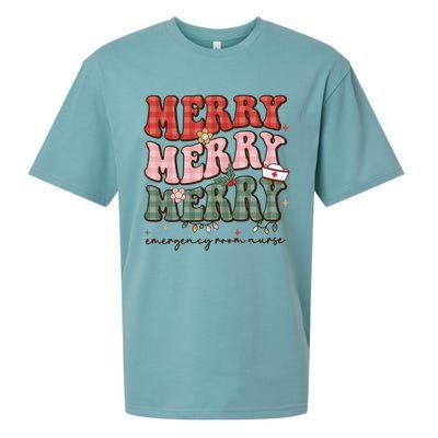 Retro Christmas Nurse Merry Emergency Room Er Nurse Nursing Cute Gift Sueded Cloud Jersey T-Shirt