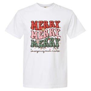 Retro Christmas Nurse Merry Emergency Room Er Nurse Nursing Cute Gift Garment-Dyed Heavyweight T-Shirt