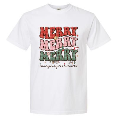 Retro Christmas Nurse Merry Emergency Room Er Nurse Nursing Cute Gift Garment-Dyed Heavyweight T-Shirt