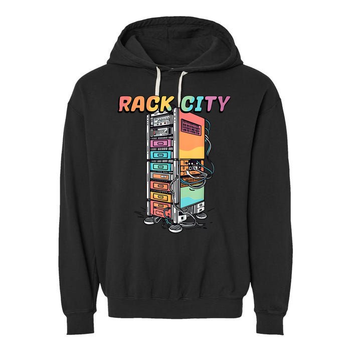 Rack City Network Server Rack Network Engineer Homelab Garment-Dyed Fleece Hoodie