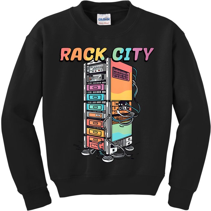 Rack City Network Server Rack Network Engineer Homelab Kids Sweatshirt