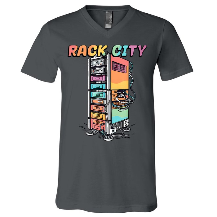 Rack City Network Server Rack Network Engineer Homelab V-Neck T-Shirt