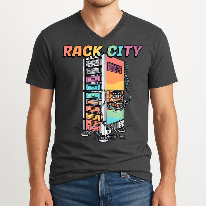 Rack City Network Server Rack Network Engineer Homelab V-Neck T-Shirt