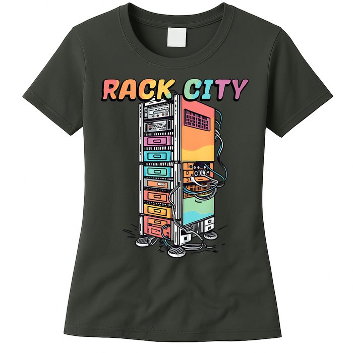 Rack City Network Server Rack Network Engineer Homelab Womens T-Shirt