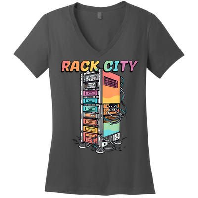 Rack City Network Server Rack Network Engineer Homelab Women's V-Neck T-Shirt