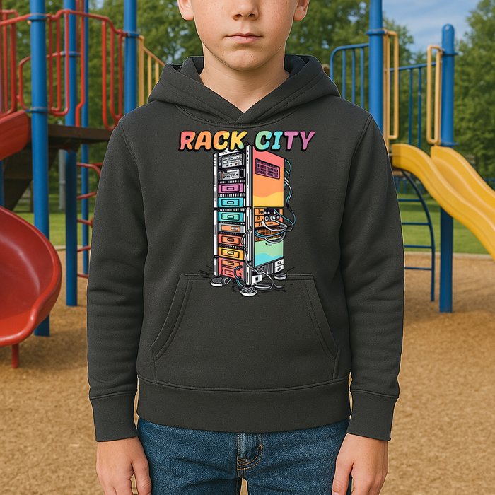 Rack City Network Server Rack Network Engineer Homelab Kids Hoodie