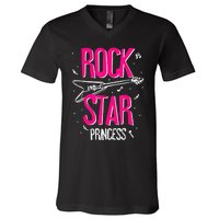 Rockstar CumpleañOs NiñA Rock Star Princesa Fiesta MúSica V-Neck T-Shirt